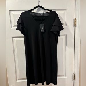 Adrianna Papell Black Midi Dress with Ruffle Sleeves